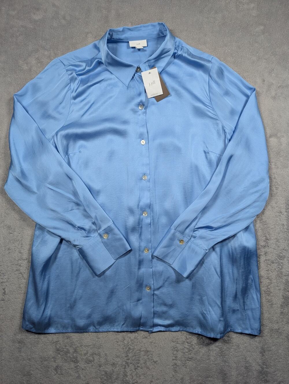 J Jill Button Front Top Blouse Womens Size Large Blue Silky Soft Casual